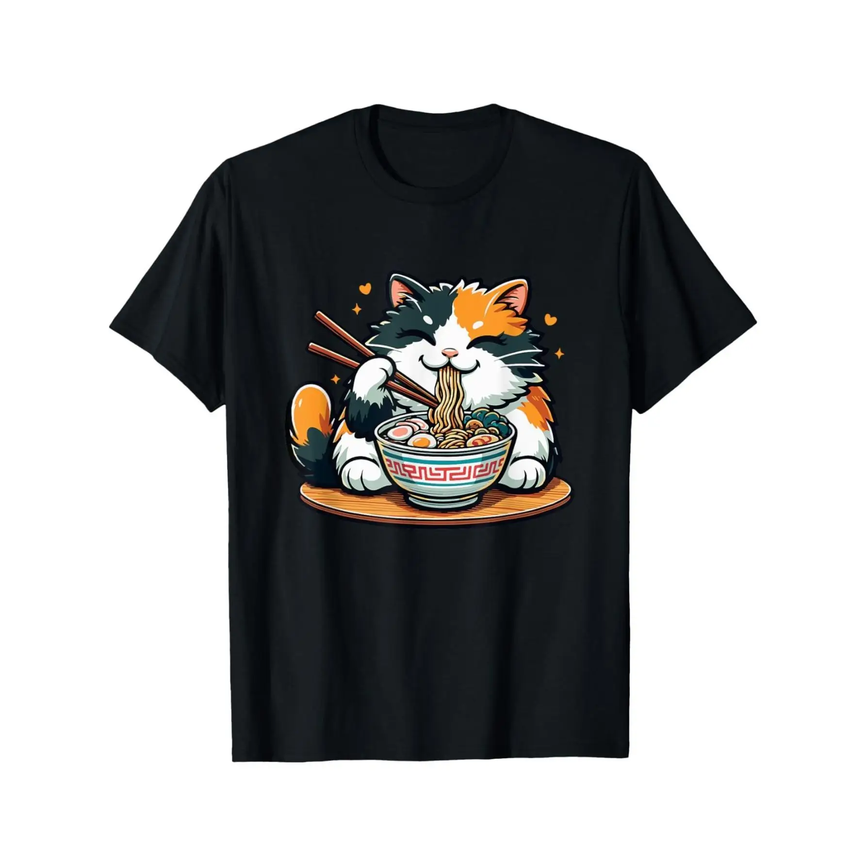 

Women's Cute Cat T-Shirt Eating Ramen Noodle Graphic Tee Japanese Food Lover Kitten Anime Casual Top Gift