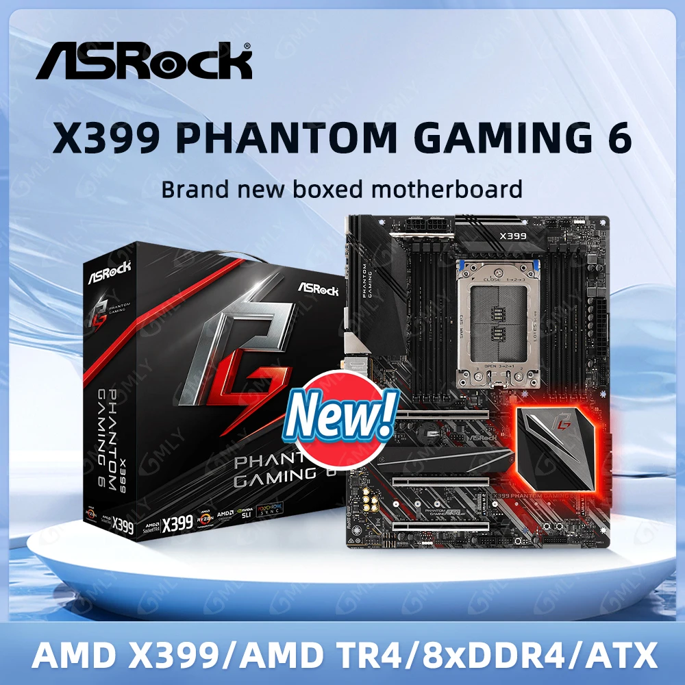 ASRock X399 팬텀 게이밍 6 마더보드 – DDR4 128GB 지원, AMD TR4 소켓, TR 1950X 및 2970WX, 1900X CPU 호환, 4개 NVMe M.2 SSD 슬롯, ATX 형식