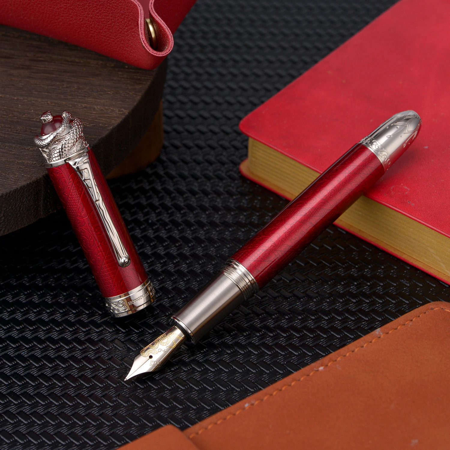 

Hongdian N25 Piston Fountain Pen EF/F Nib , Red Snake Year Limited Writing Gift Pen