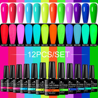 MSRUIOO 8ml 12Pcs/Set Fluorescent Golw in Dark Gel Nail Polish Nail Supplies Neon Luminous Nail Art Gel for Nails Manicure