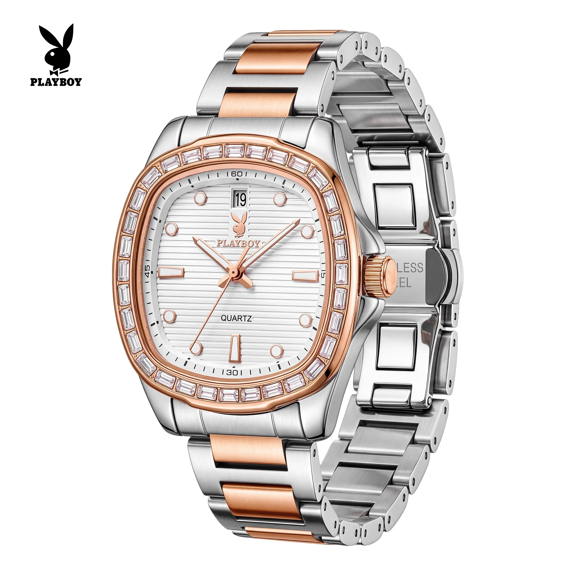 PLAYBOY Women's Quartz Watches High-end Luxury Diamond Bezel Brand Original  Waterproof Luminous Elegant Ladies Wrist Watch Gift