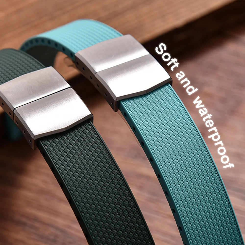 20mm Cut to Size Adjustable Quick Release FluoroRubber CTS FKM Watch Strap with Butterfly Folding Buckle for De-lugs Bracelet