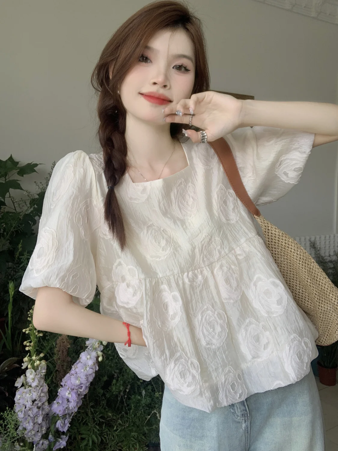 

Short Sleeve Shirts Womens Poplin Patchwork Pintuck Slim Fit Light Luxury Minimalist Modern Artistic Student Chic Classic