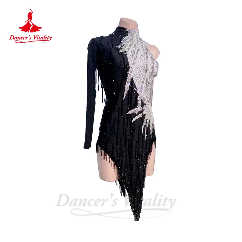 Latin Dance Dress for Women Customsized Senior Stones Rumba Chacha Tango Performance Competiton Costume Adult Child Latin Skirts