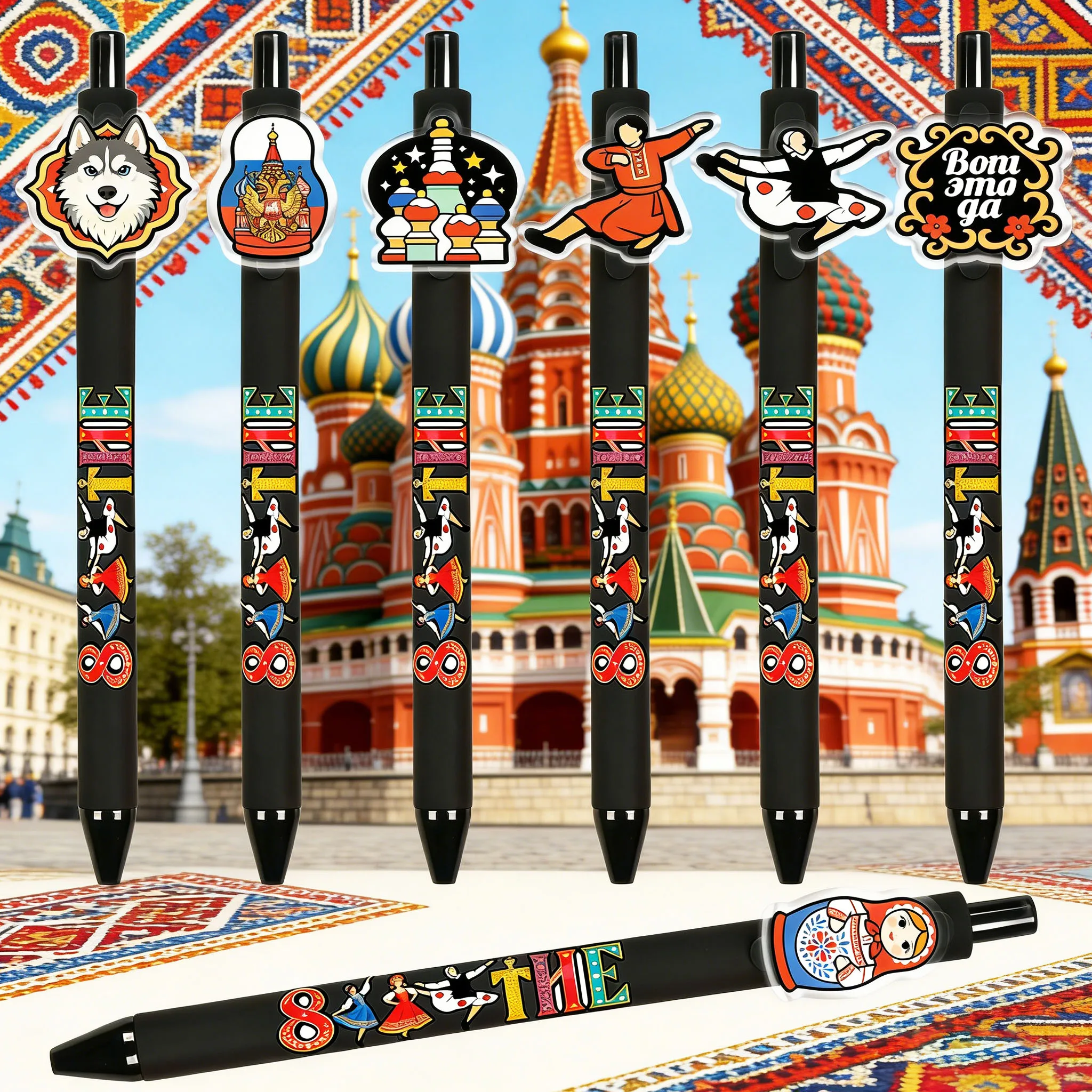 

7pcs/14pcs exotic Russian themed ballpoint pen black series office writing stationery