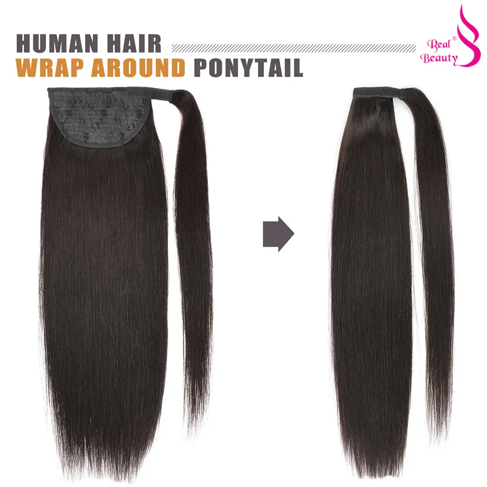 Straight Human Hair Ponytail Extensions Wrap Around Ponytail Clip in Hair Pieces Real Beauty Brazilian Remy Hair  12\