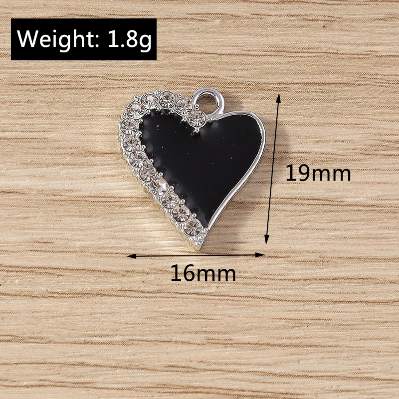 10 Stück 16 x 19 mm niedliche Kristall-Emaille-Liebes-Herz-Charms-Anhänger für Schmuckherstellung, Ohrringe, Halsketten, Armbänder, DIY-Bastelbedarf – Detail 1