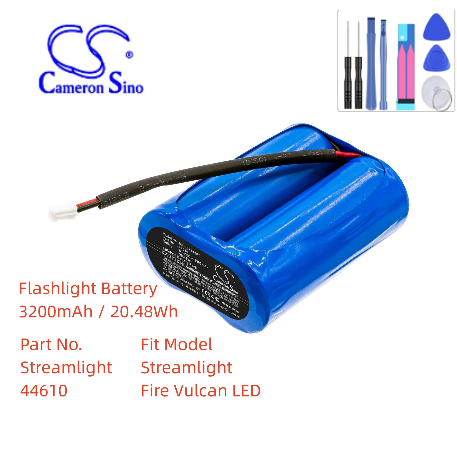 Flashlight Battery For Streamlight 44610 Fire Vulcan LED Capacity 3200mAh / 20.48Wh Color Blue Volts  6.40V Type  LiFePO4