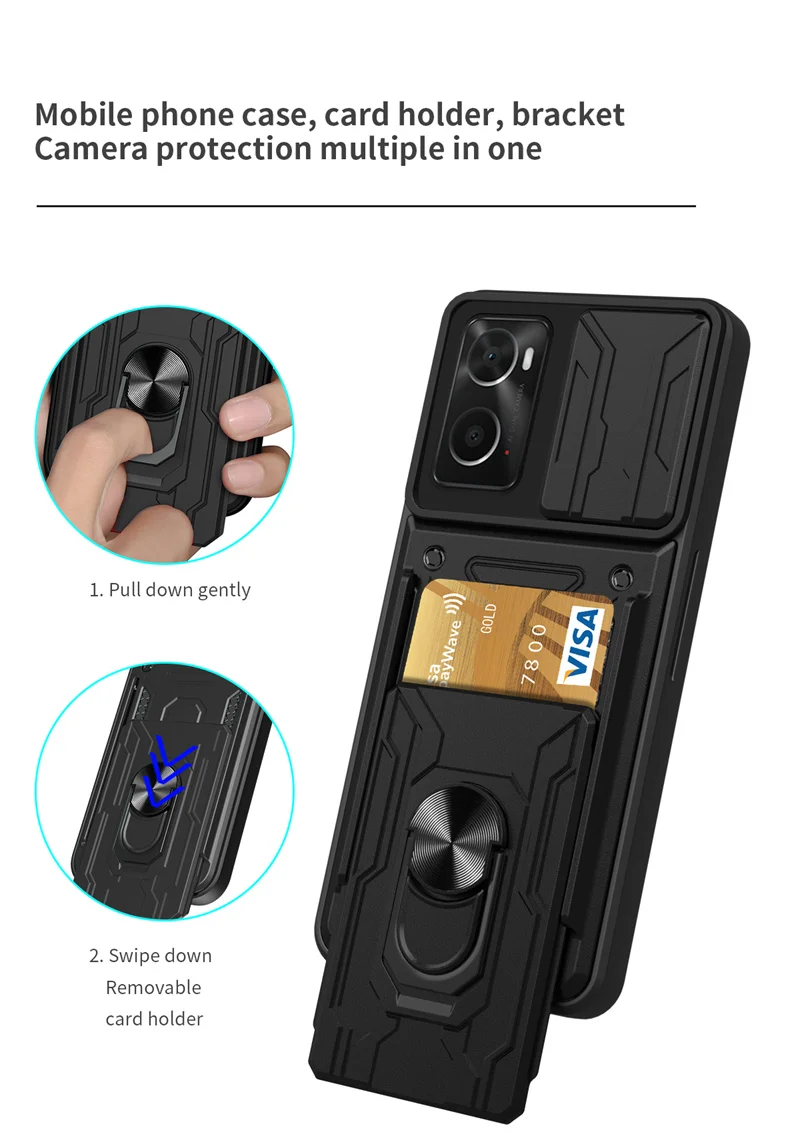 For OPPO A96 4G Case Magnetic Ring Holder Card Slot Phone Cases For OPPO A36 A 76 36 96 A76 A36 A96 Shockproof Armor Back Cover