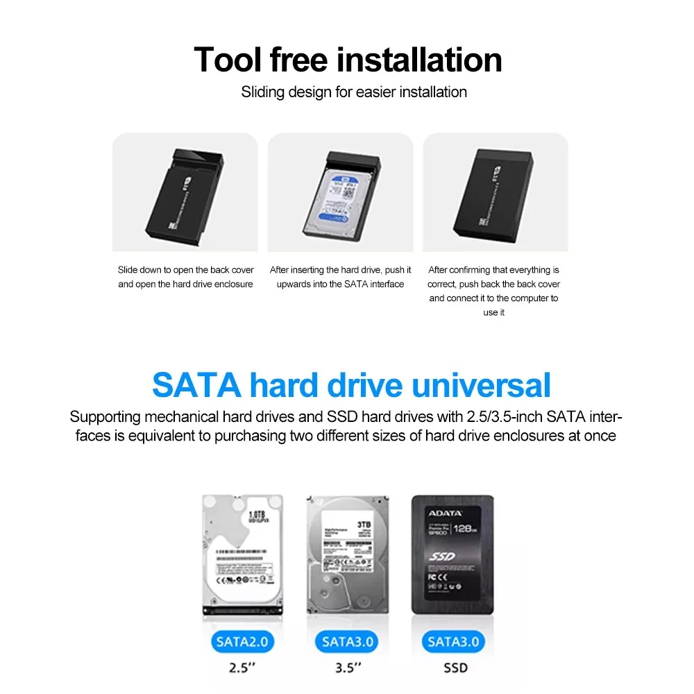 HDD Case 3.5 2.5'' SATA to USB 3.0 Adapter External Hard Drive Enclosure Reader for SSD Disk HDD Box Case HD 3.5 HDD Case for PC