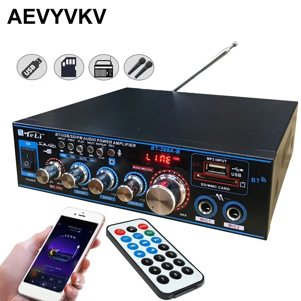 

100W Home Audio Amplifier Class D Power Speaker Amp Bluetooth 5.0 Channel 2.0 Amplifiers Support Recording for 4-16Ω Speakers