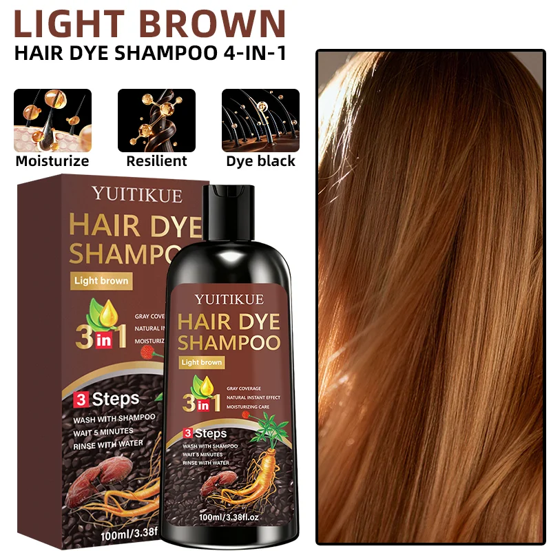 YUITIKUE 3-in-1 Hair Dye Shampoo - Light Brown, Gentle Plant Formula, Easy To Use At Home, Moisturizes Hair, 100ml - view 5