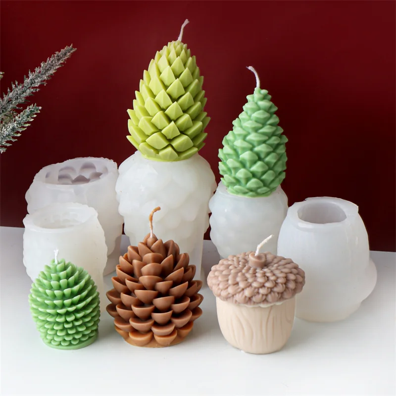 

Christmas Silicone Candle Molds Pinecone Acorn Cedar Pinecone Shapes DIY Aromatherapy Candle Plaster Home Decor Baking Tools