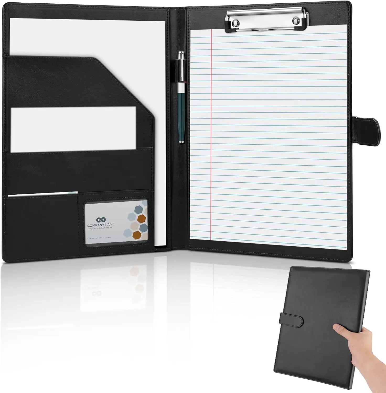 

Faux Leather Padfolio with Clipboard, Resume Folder for Business Meetings & Interviews, Legal Document Organizer, Black