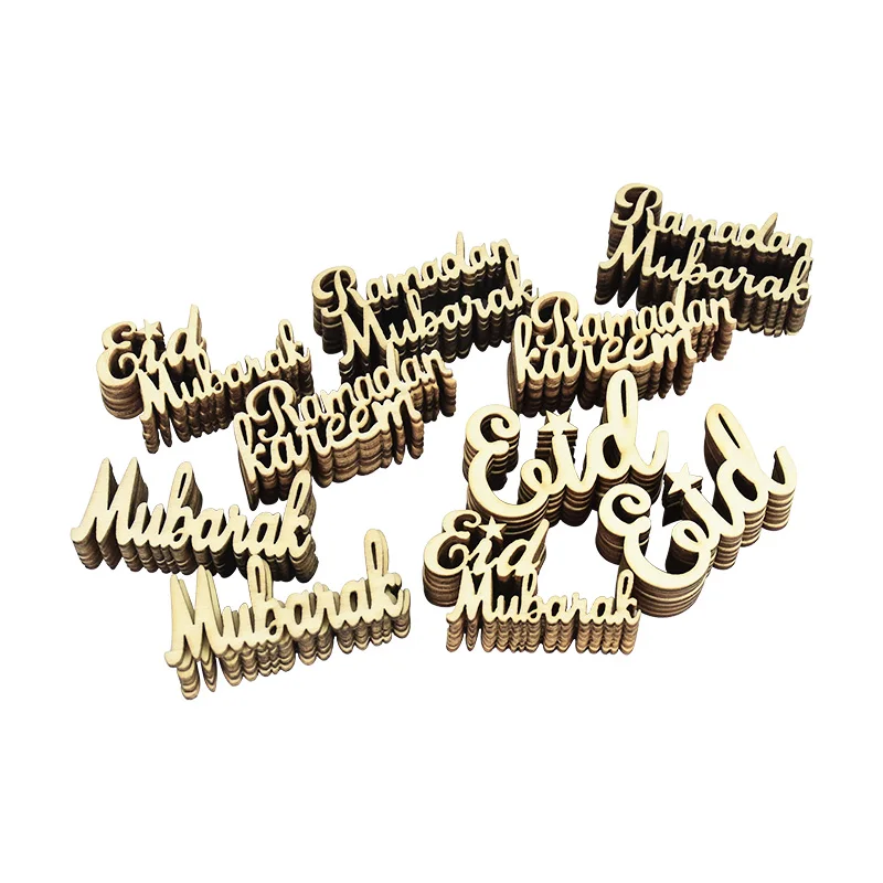 30Pcs Wooden Letter Eid Mubarak/Ramadan Kareem Wood Slices DIY Muslim Islamic Party Supplies Eid Al Adha Table Scatter Confetti