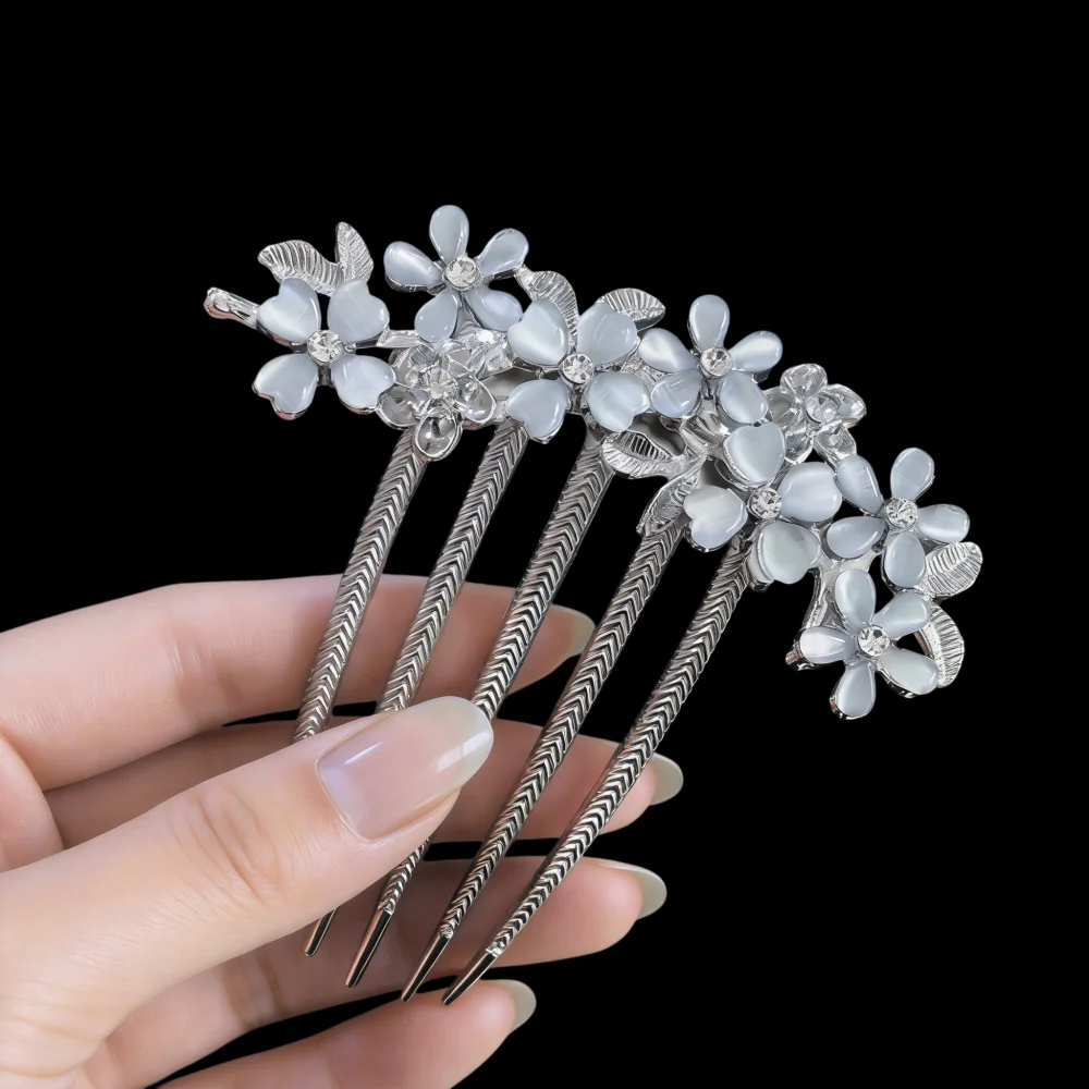 Vintage Chinese Style Opal Hair Sticks Metal Floral Hair Clip Pins Elegant Wedding Bridal Hair Combs Bride Hair Accessories