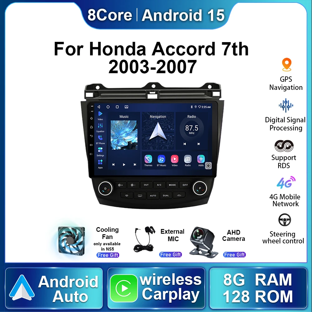

10-дюймовый автомобильный радиоприемник Android15 для Honda ACCORD 7 2003-2005 2006 2007 Мультимедийный плеер Стерео Авто Беспроводной Carplay NavigationGPS