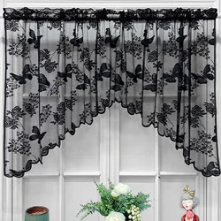 Country Embroidered Butterfly Short Valance Curtain for Kitchen Small Window Half Curtain Rod Pocket Top Roman Drapery