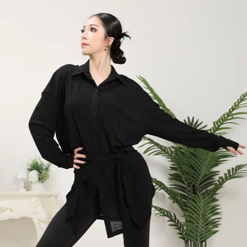 

Новый костюм для латиноамериканских танцев 2026 года, женский, для взрослых, весенне-осенний, с длинным рукавом, для современных танцев, профессиональный тренировочный топ