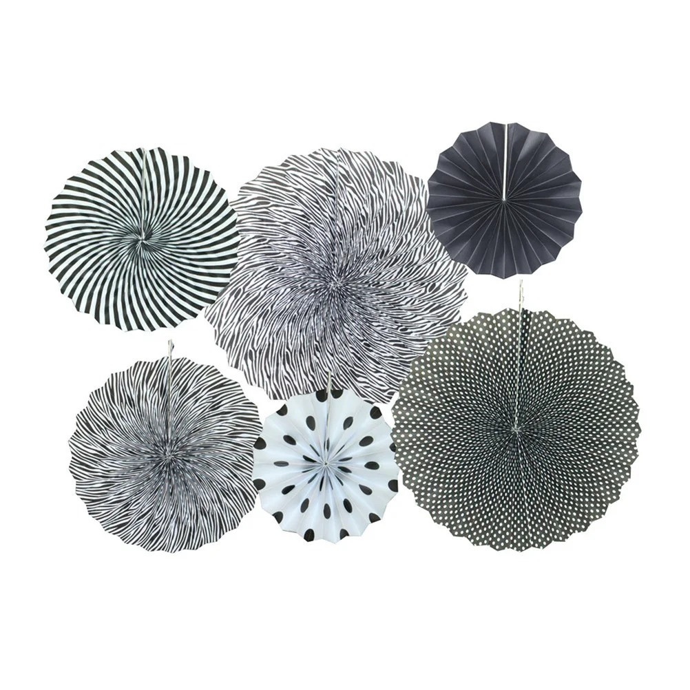 

12Pcs Party Decorations Paper Fan Orange Black Mixed Designs Halloween Party Decoration Supplies Paper Flower Fans