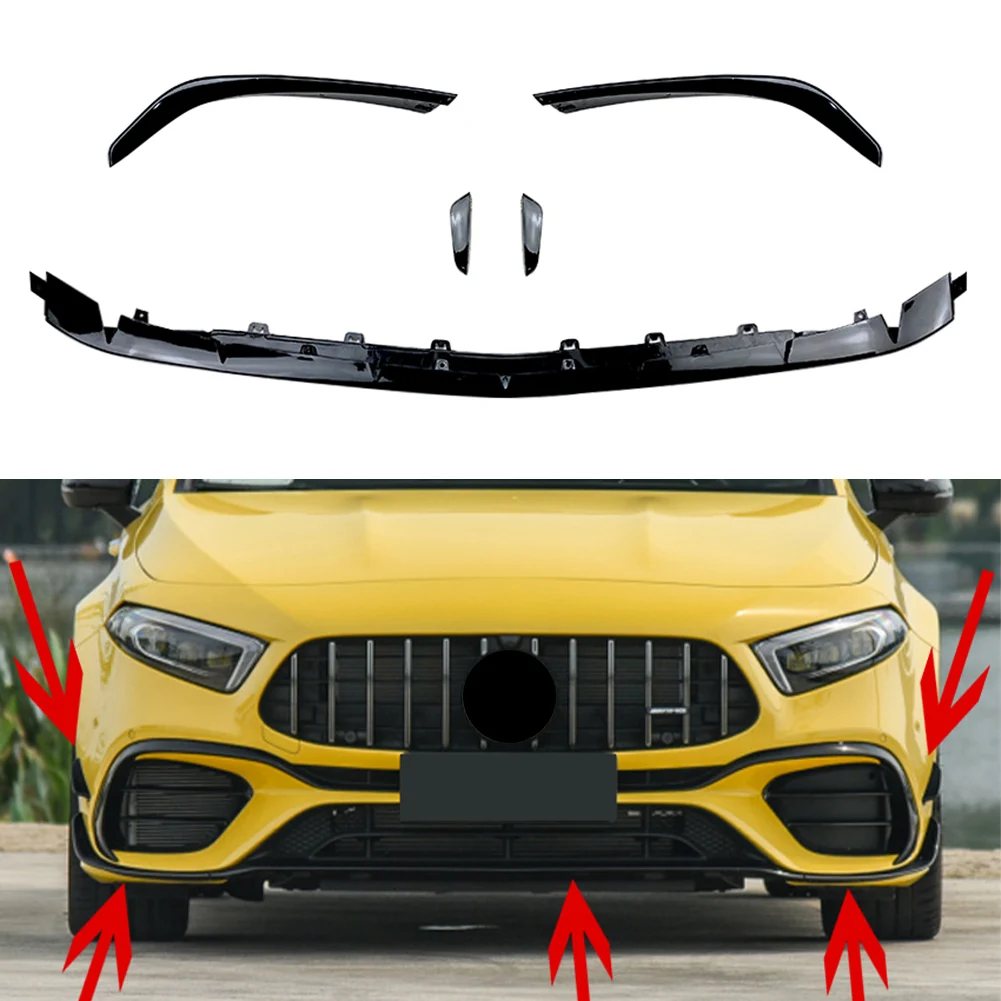 5Pcs FCar Front Bumper Lip Spoiler Splitter Body Kit Canard Trim or Mercedes Benz A-Class W177 A45AMG 2020 2021