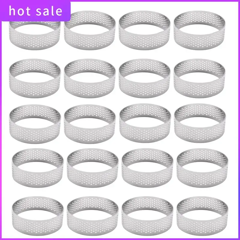 

HGSW-20 Pack Stainless Steel Tart Ring, Heat-Resistant Perforated Cake Mousse Ring, Round Ring Baking Doughnut Tools, 5.9Cm