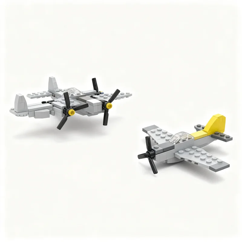 130pcs MOC P-38 Lightning & P-51 Mustang 1 110 Model Building Blocks Art Education Assemble Idea Collection Birthday Display