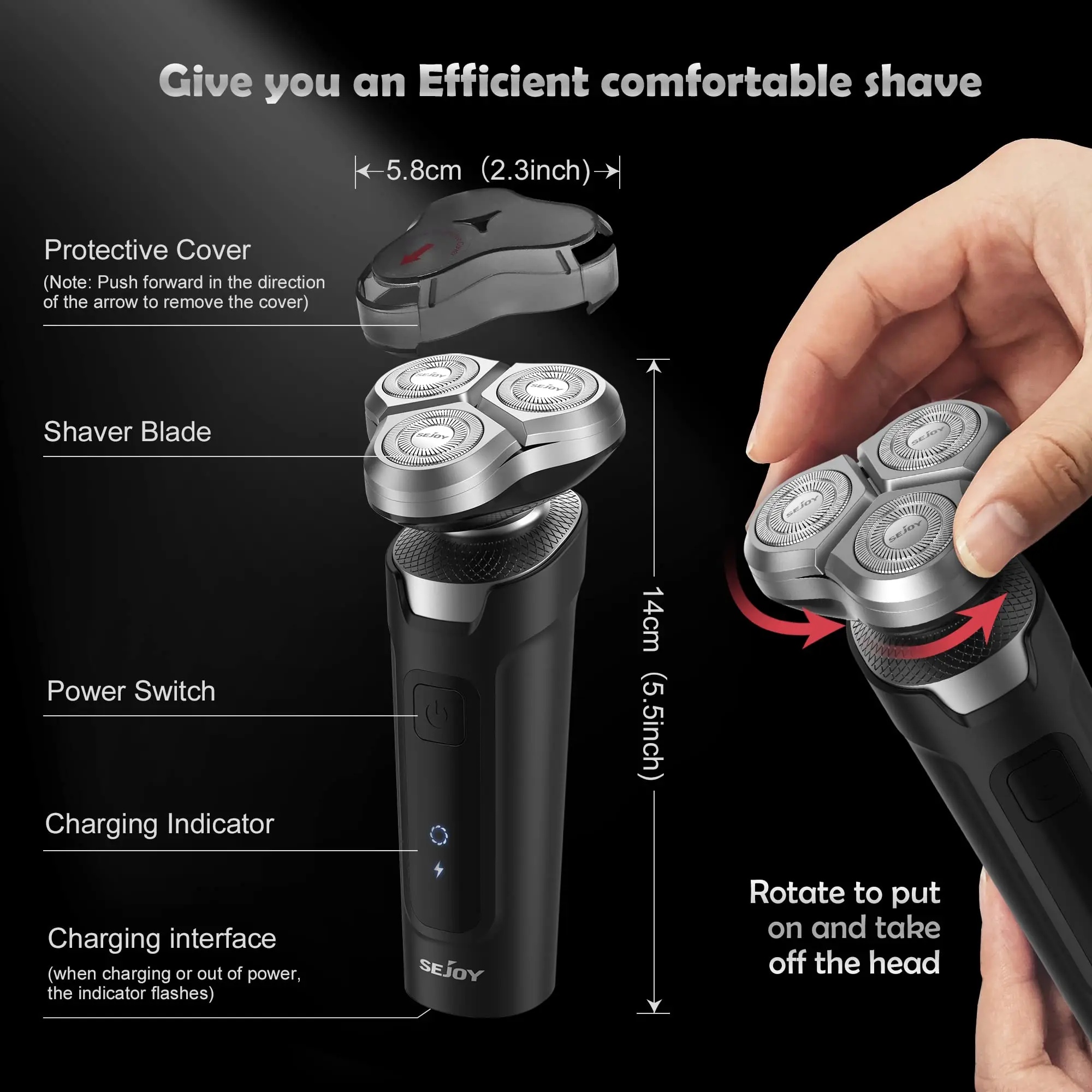 Sejoy Electric Shaver for Men,Wet Dry Shaving Machine,Type-C Rechargeable LCD Digital Display Floating Razor Travel Lock