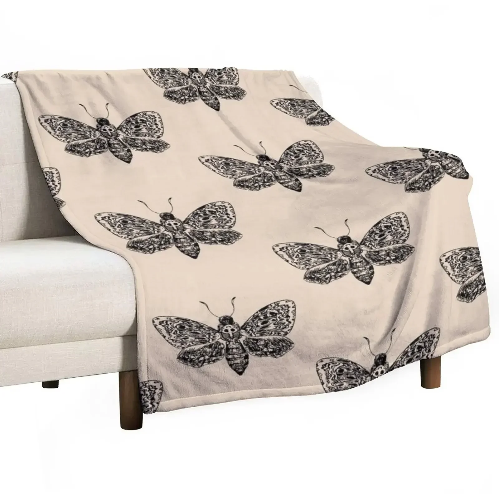 

Skull moth black Throw Blanket Bed linens Beach Blankets