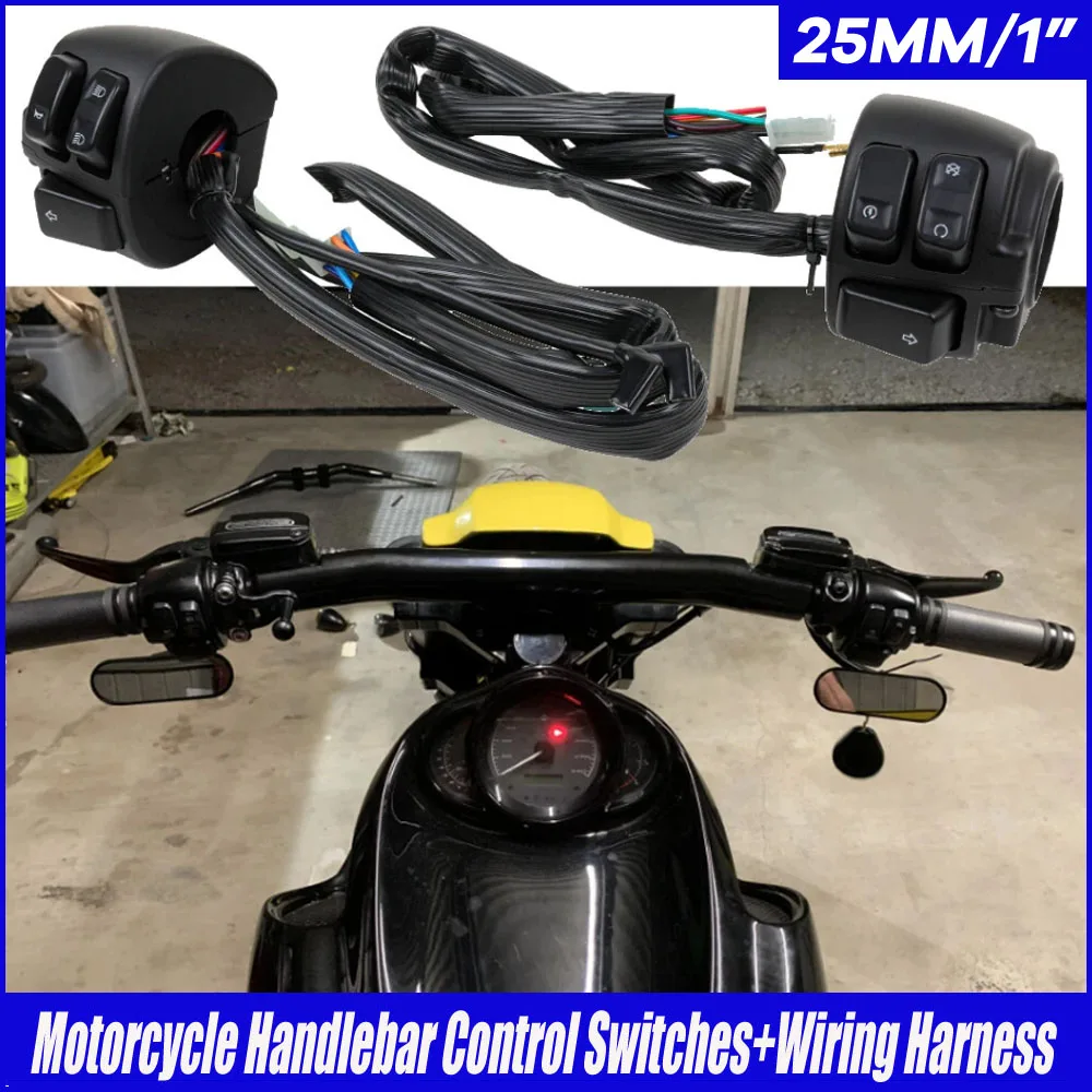 

25mm Universal Motorcycle Handle Bar Control Switches With Wiring Harness Turn Signal Headlight Electric Start Handlebar Switch