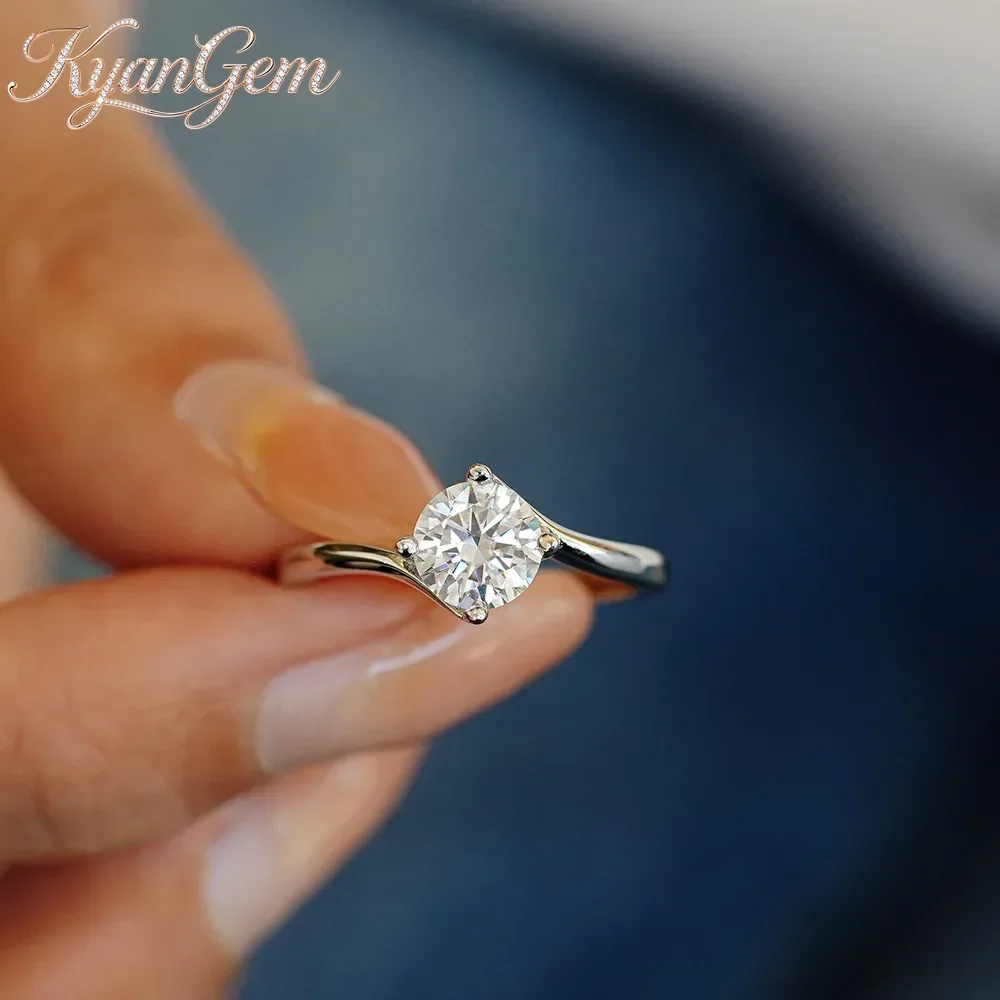 KyanGem Twisted Arm Fashion Platinum PT950 Women's Ring 1 Carat Mossanite Four-Prong Classic Jewelry Pass Diamond Test