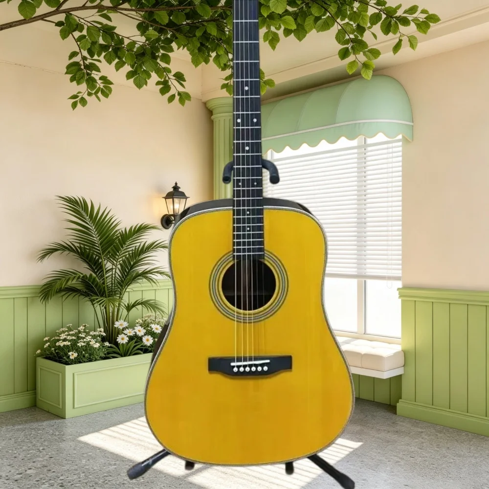 HD28 Vintage Yellow Dreadnought Acoustic Guitar Spruce Top Rosewood Back Sides Ebony Fretboard Beginner‑Intermediate Folk Guitar