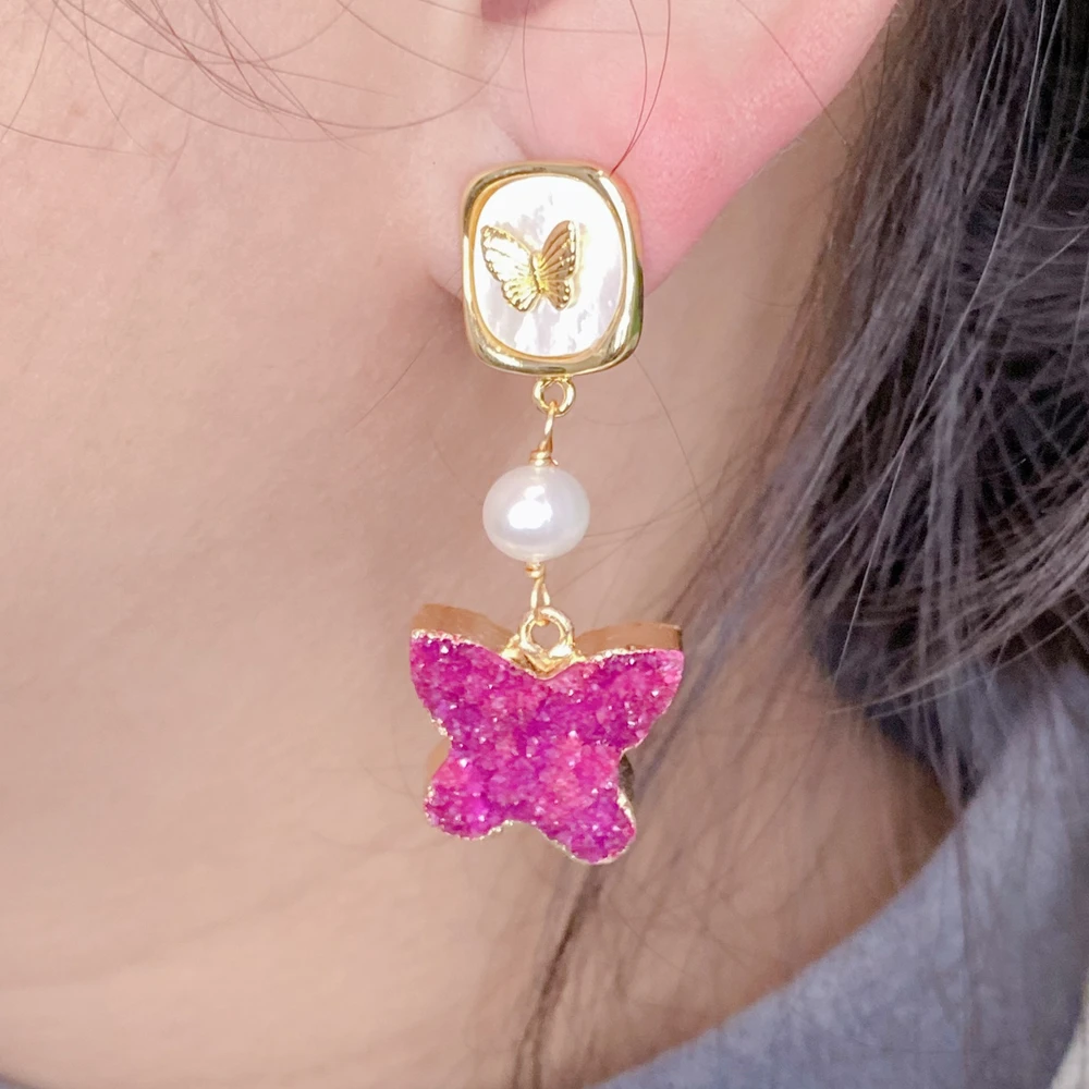 

Серьги-гвоздики kkgem с позолотой, в форме животных, квадратные, с фиолетово-красным агатом и белым жемчугом