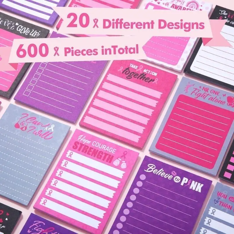 10 Pieces Pink Ribbon Theme Post Notes Sticky Notes Self-Adhesive Memo Note Pads