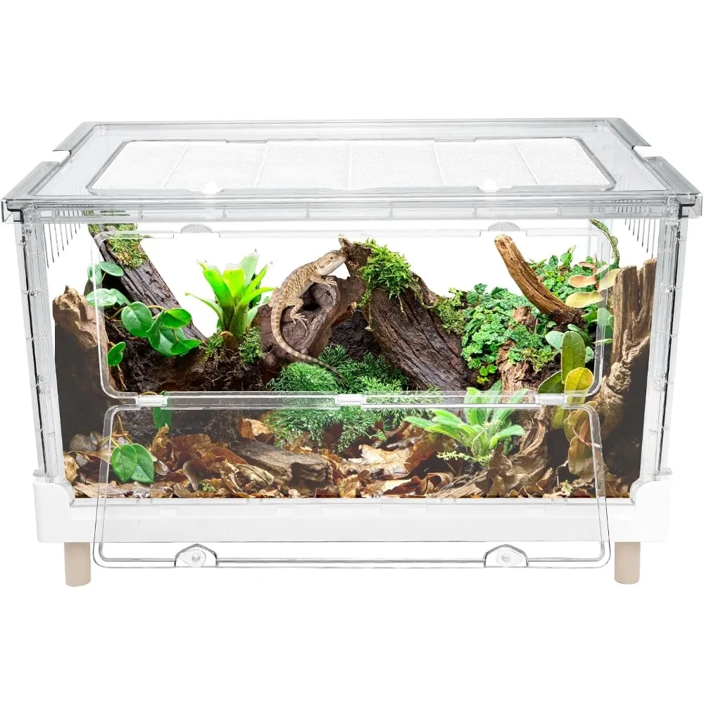 

Large Clear Foldable Reptile Habitat Cage - Easy Assembly, Front Opening, Escape Proof Lock, for Hamster, Lizard, Hedgehog, Smal