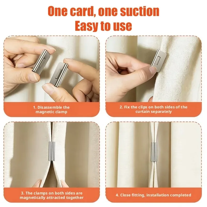 Strong Magnetic Curtain Clips Nail Free Blackout Closure Clips Keep Curtain Closed Prevent Light Leaking For Bedroom Office - view 4