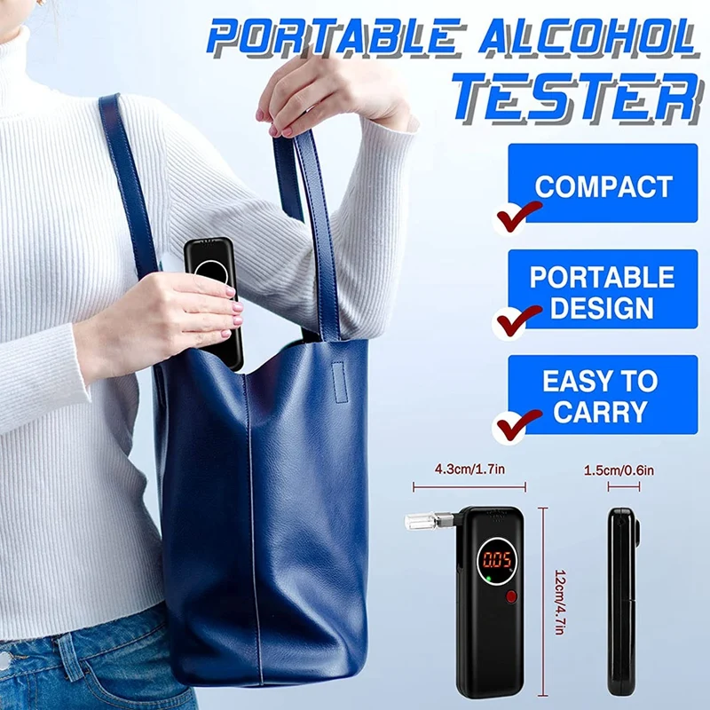 Alcoholímetro de Alcohol con pantalla Digital, probador de aliento de Alcohol portátil con 10 boquillas