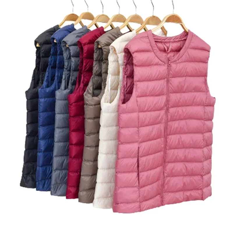 Lightweight White Duck Down Women's Vest Autumn and Winter Collarless Down Tank Top  Women's Short Tank Top Plus Size
