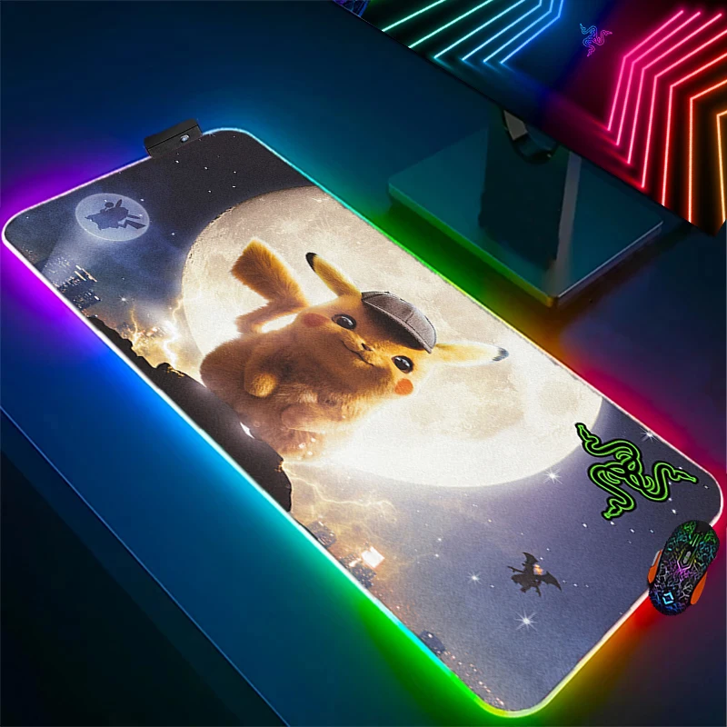 

RAZER Pikachu Goliathus Gaming Mousepad RGB Computer With Backlight Desk Mats kawaii Laptop Natural Rubber Mouse Pad XXL carpet