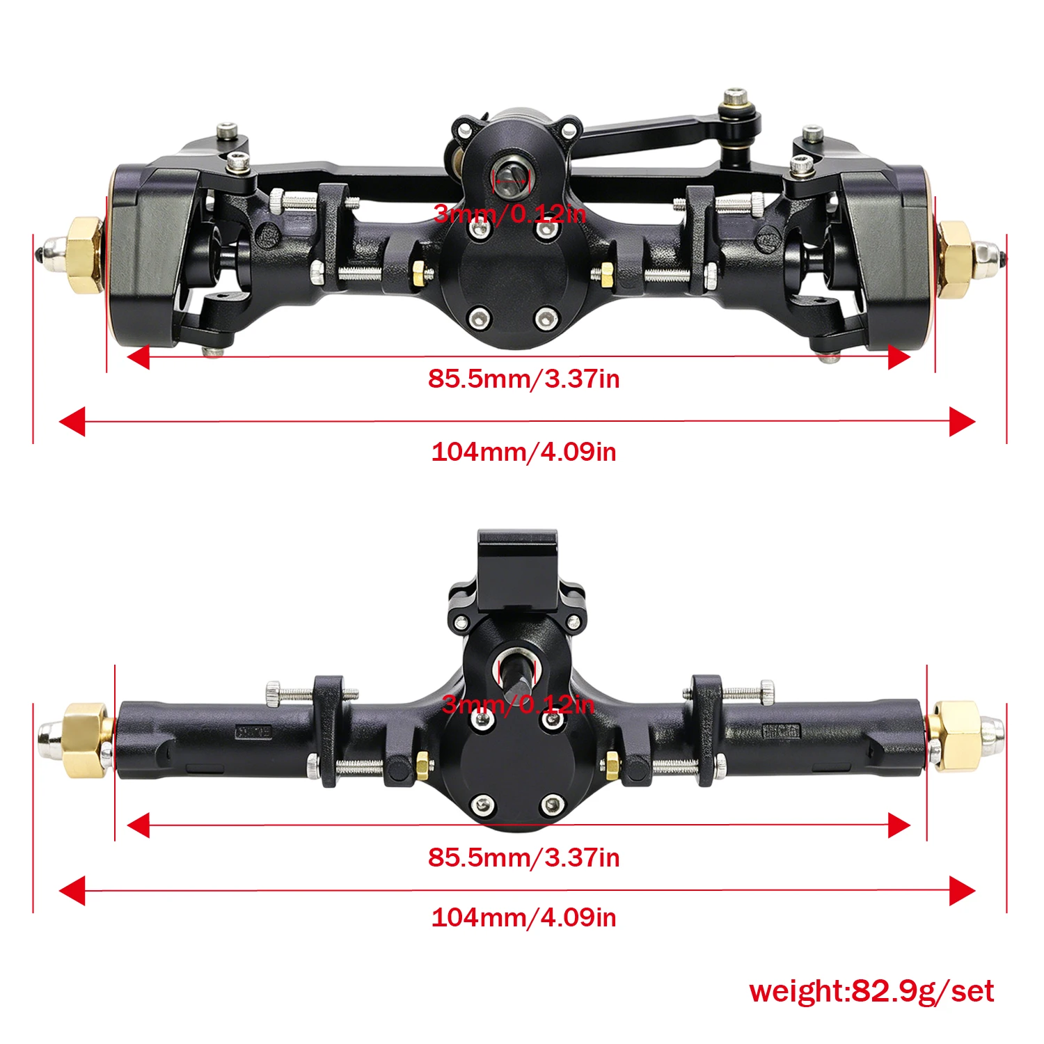 +4mm Plastic Planet Front Rear Axles with 3-Section ISO CVD and Brass Steering Knuckles Max.52° for 1/24 Axial SCX24 Upgrade view 6