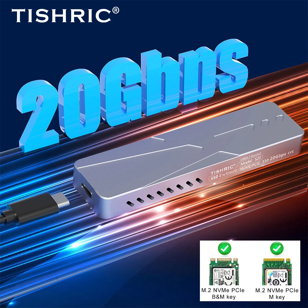 TISHRIC Aluminum Alloy SSD Case M.2 NVME Protocol Hard Drive Case Fully compatible with 2230/2242/2260/2280 M.2 SSD solid state