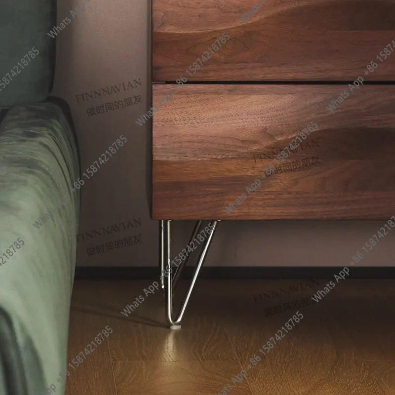 Italian simple black walnut wood bedside cabinet sideboard storage cabinet bedroom small apartment light  high-end feeling