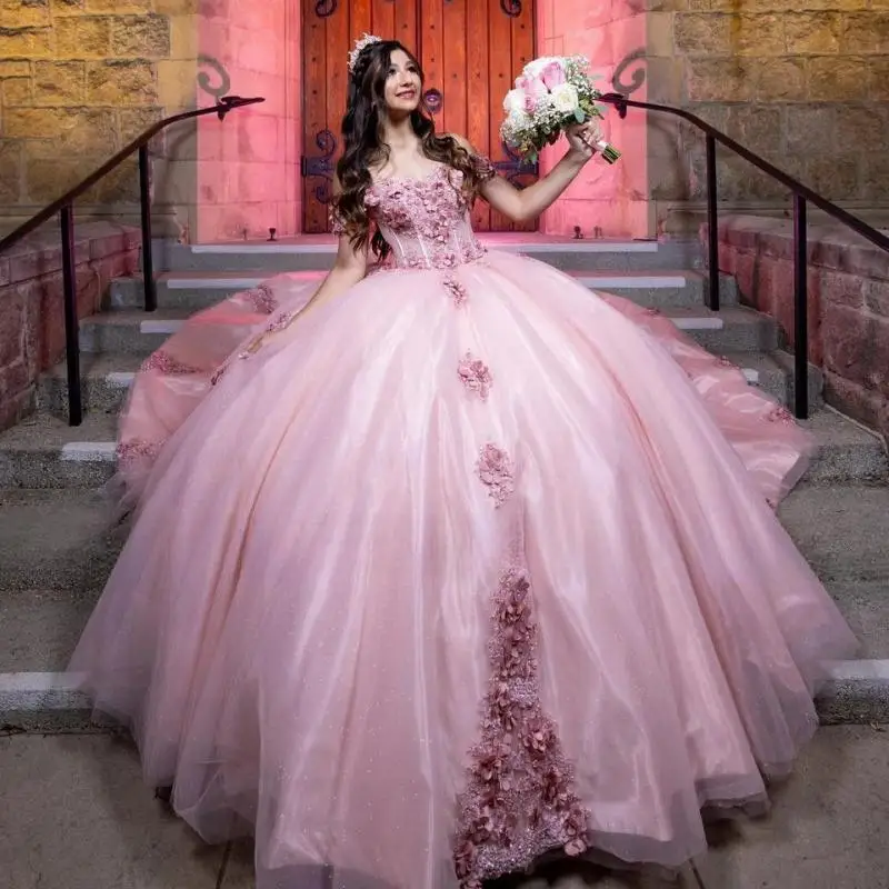 

Luxury Sweetheart Off Shoulder Ball Gown Quinceanera Dress 2024 Princess Lace Appliques Beading Corset Back Vestidos De 15 Años