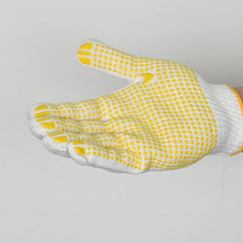 1Pairs Yarn Adhesive Gloves Cotton Polyester String Knit Shell Safety Protection Work Gloves For Mechanic Industrial Warehouse