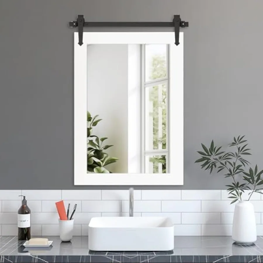

Farmhouse Bathroom Mirror for Over Sink 22"x32" Wood Frame Rustic Barn Door Bathroom Vanity Mirror, Wall Mirror for Bathroom, L
