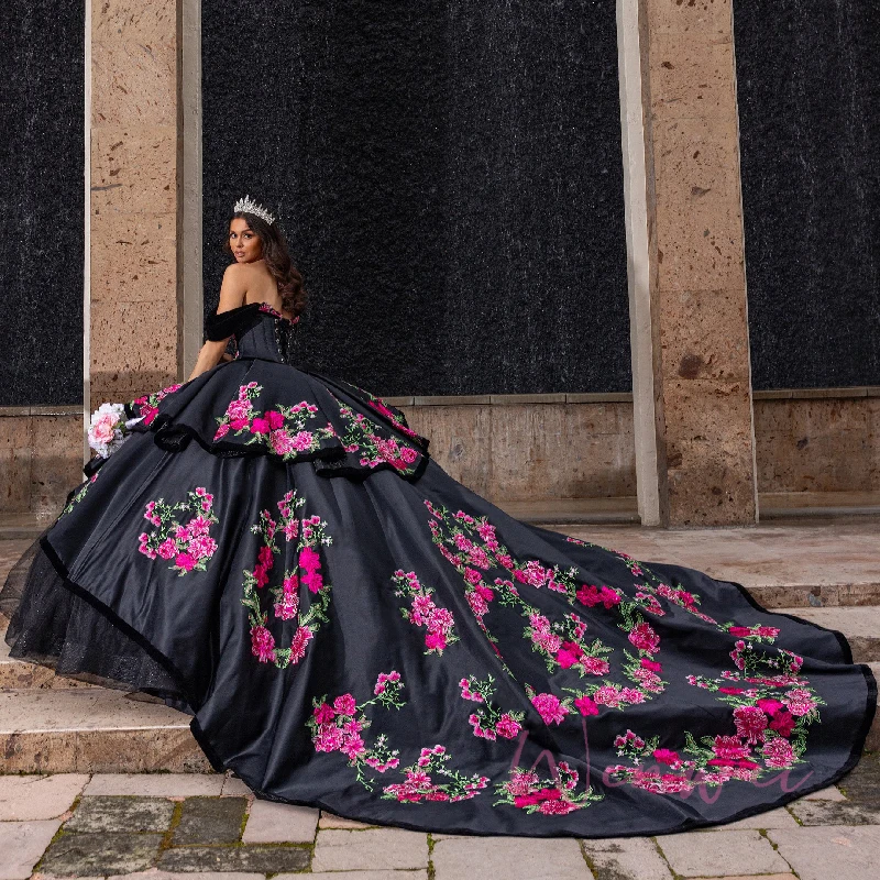 فساتين Quinceanera اللامعة باللون الأسود اللامع مع سترة ثلاثية الأبعاد مزينة بالزهور مشد مخصص فيستدوس دي 15 سنة كوينسيا
