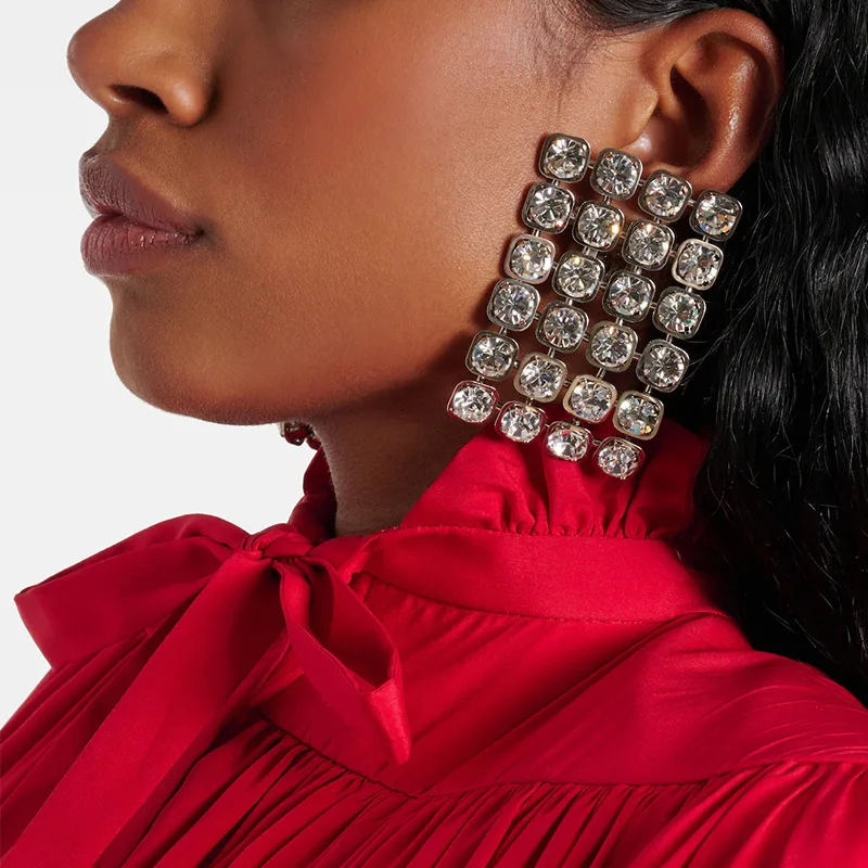 

Simple Oversized Square Clip on Earrings No Piercing Accessories Fashion Women Rhinestone Dangle Earrings Wedding Jewelry Gifts