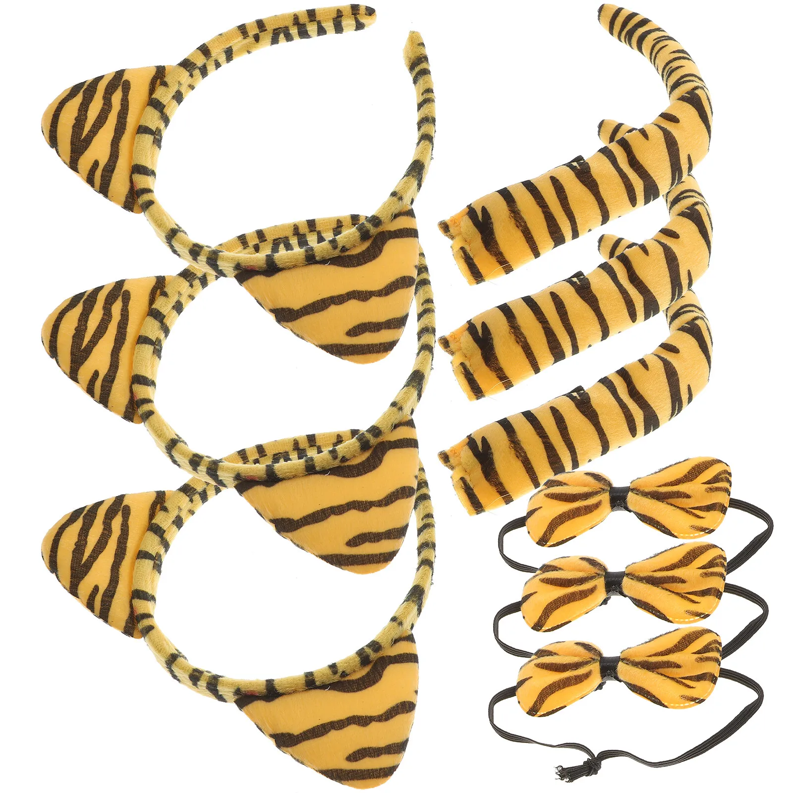 

3 Sets Tiger Ear Headband Tail Bow Tie Costume Set Flannel Plastic Material One Size Fit Most Birthday Stage Party Halloween