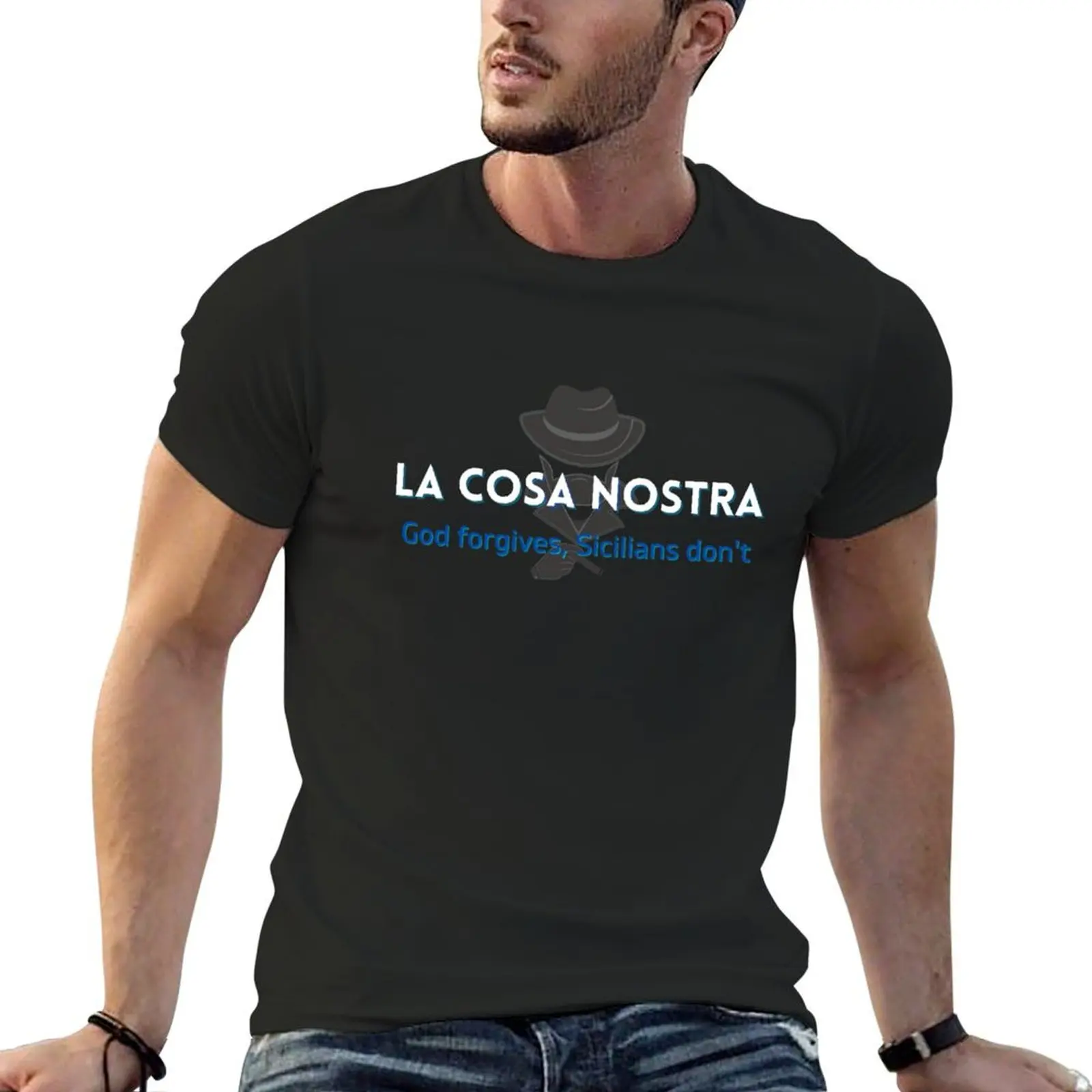 La Cosa Nostra-weiß auf schwarzem T-Shirt niedlichen Tops Custom izeds für einen Jungen Männer Kleidung