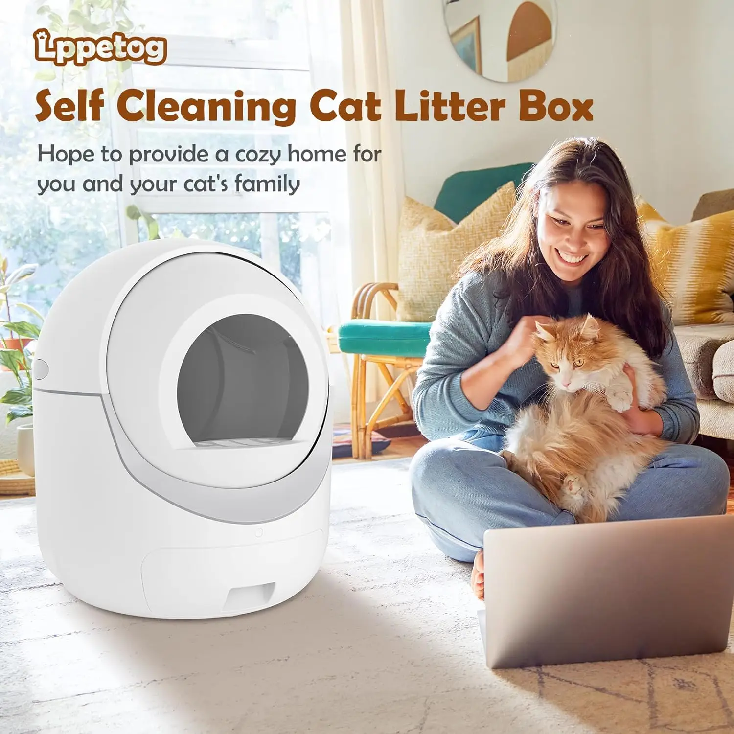 Self Cleaning Litter Box, App Control,Cat Litter Box Robot Suitable for Multiple Cats,Safety Protection 2 Rolls Garbage Bags